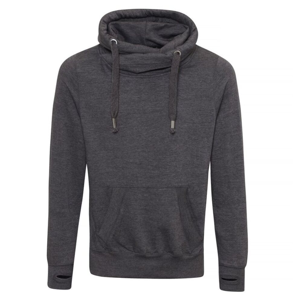 AWDis Hoods Mens Cross Neck Hoodie / Charcoal